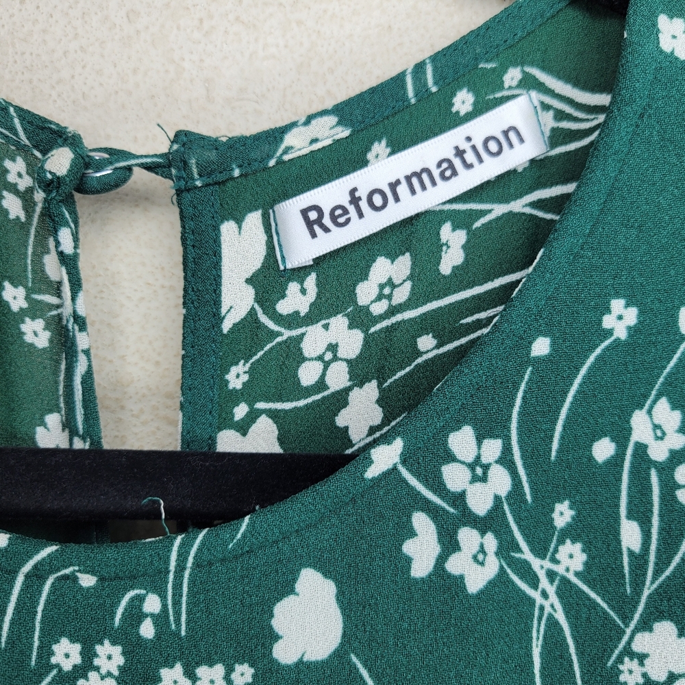 Reformation Doutzen Floral Green Mini Dress with Ruffle Sleeves and Hem Size 2 - Picture 12 of 15